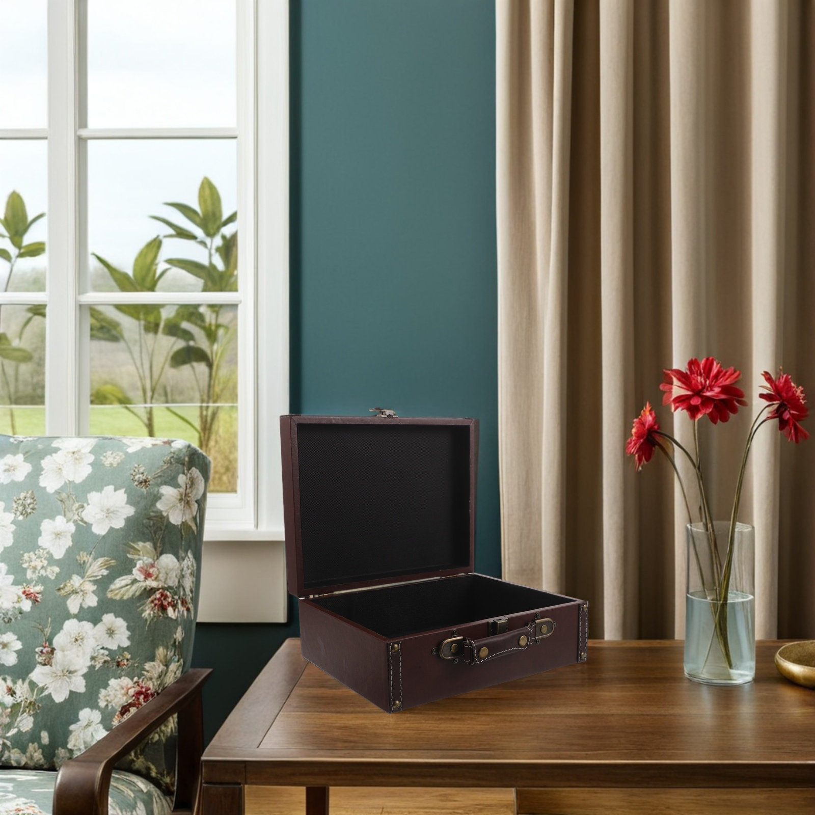 Retro Vintage Trunk Suitcase - صندوق تخزين خشبي بتصميم عتيق، حقيبة
