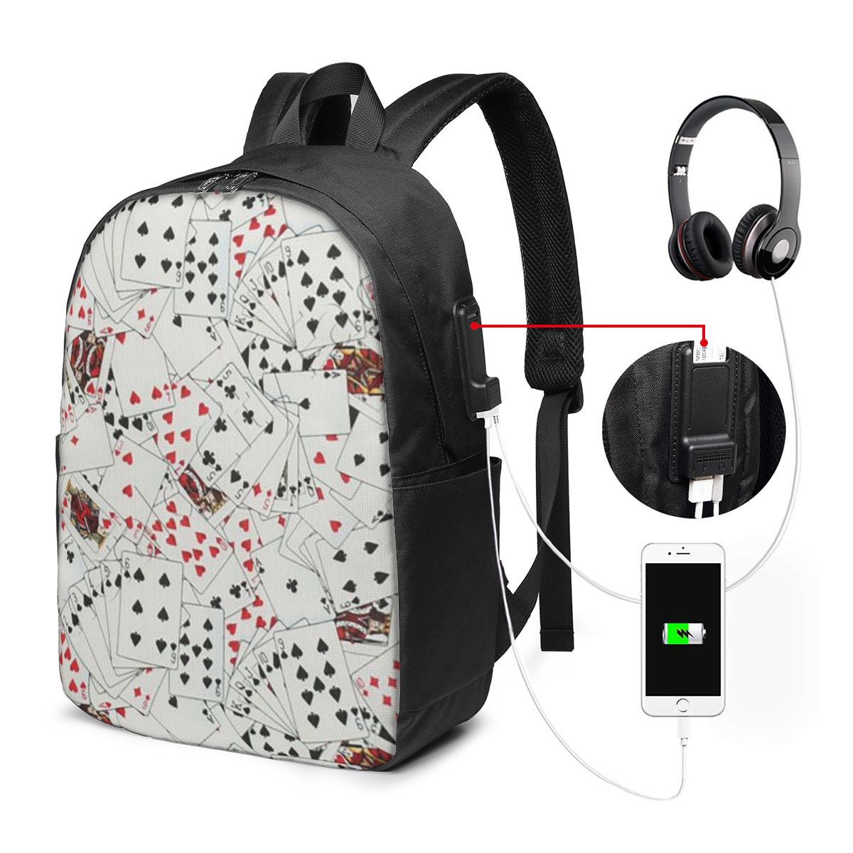 Travel Bags - حقيبة ظهر مطبوعة بتصميم أوراق اللعب